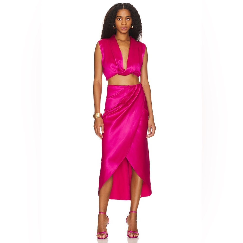 NWOT REVOLVE hot pink tulip hem midi skirt